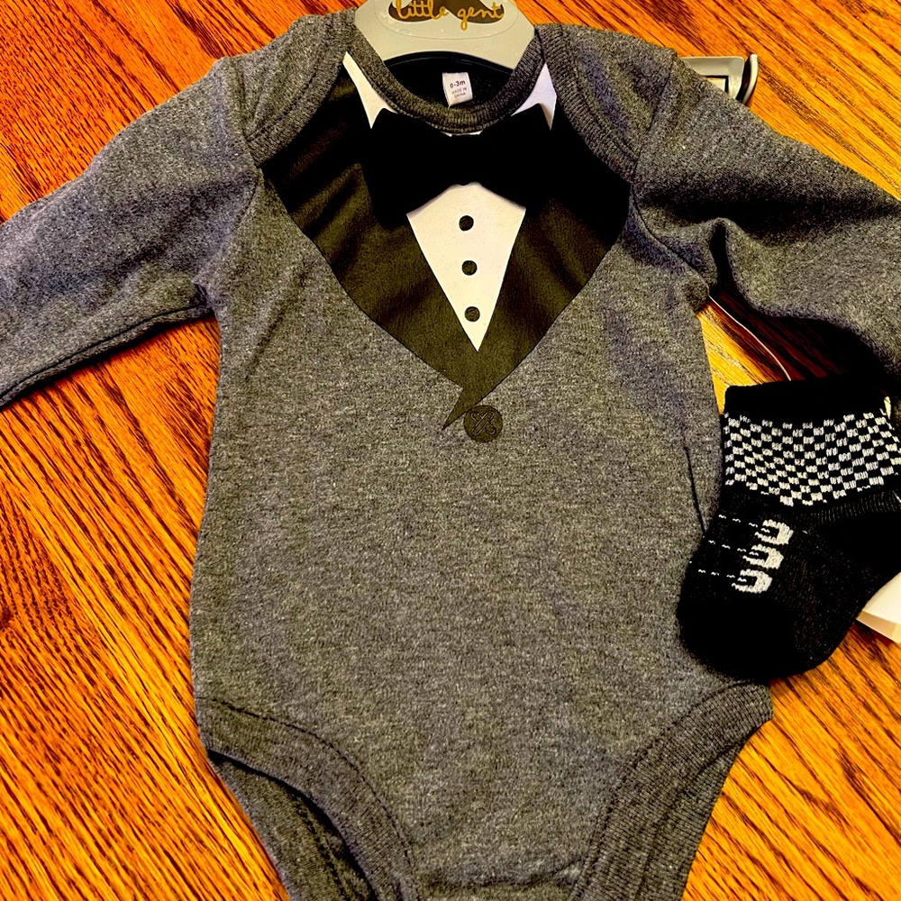 Little Gent 3 piece “Tuxedo” set, Size 0- 3 months-BRAND NEW